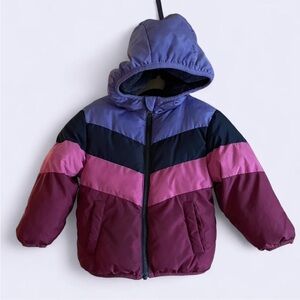 Swiss Tech Kids Hooded Puffer Jacket - Purple, Pink, and Blue